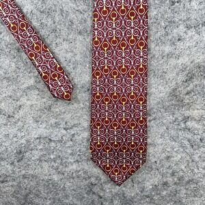 Paolo Gucci Mens Necktie 100% Silk Made in Italy Designer Red Gold Geometric 60"
